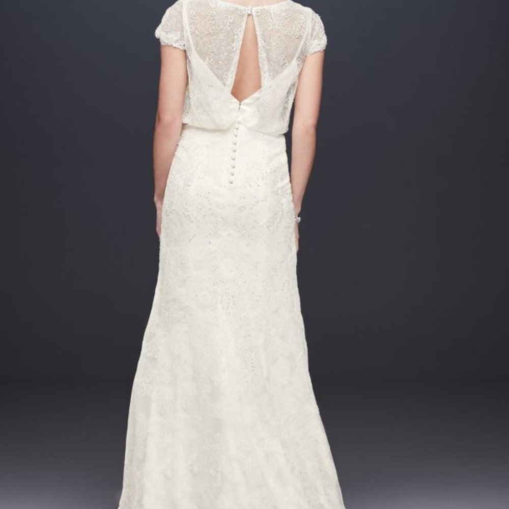 Melissa Sweet Beaded Blouson Two-Piece Sheath Wedding Dress Ivory size 6 - Picture 2 of 6